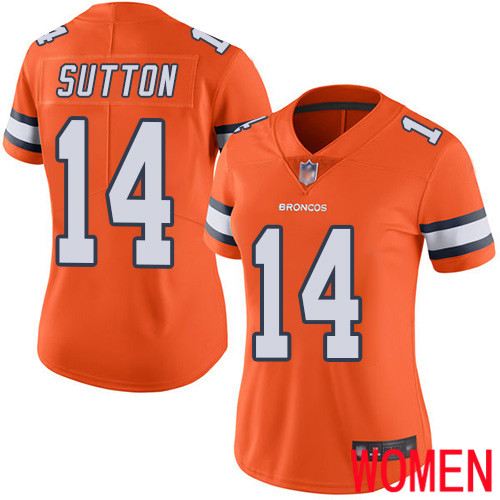 Women Denver Broncos 14 Courtland Sutton Limited Orange Rush Vapor Untouchable Football NFL Jersey
